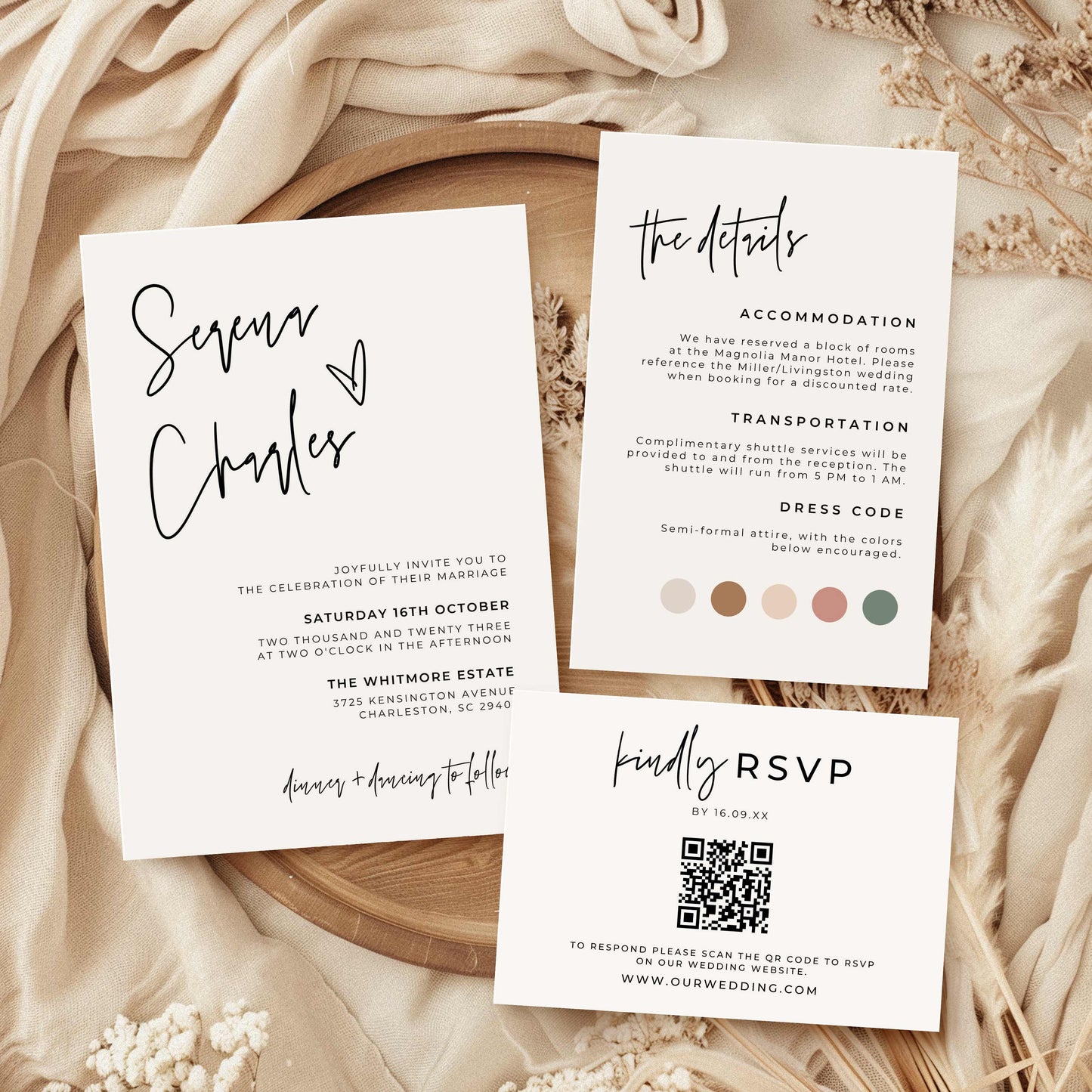 Premium Wedding Invitation Suite – Canva Template – Serena