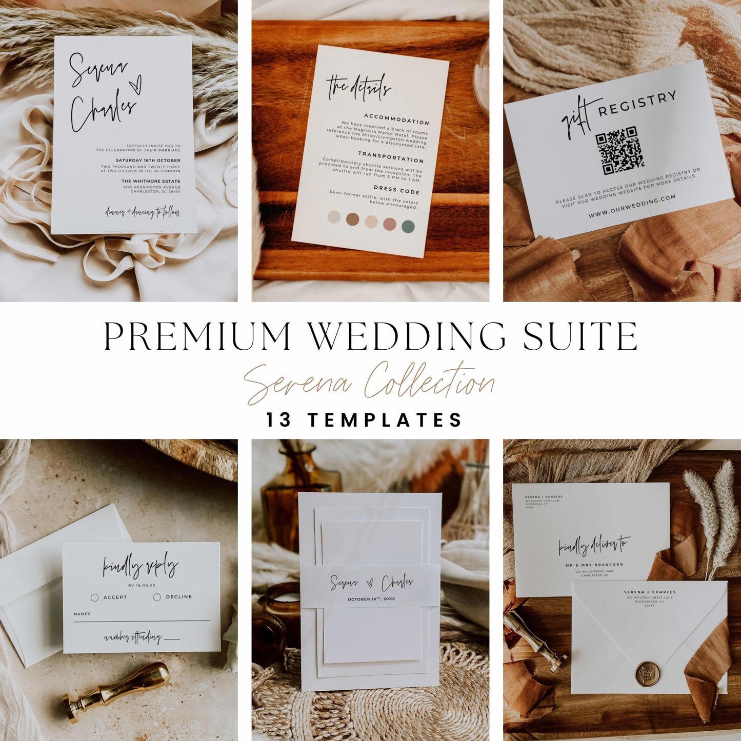 Premium Wedding Invitation Suite – Canva Template – Serena
