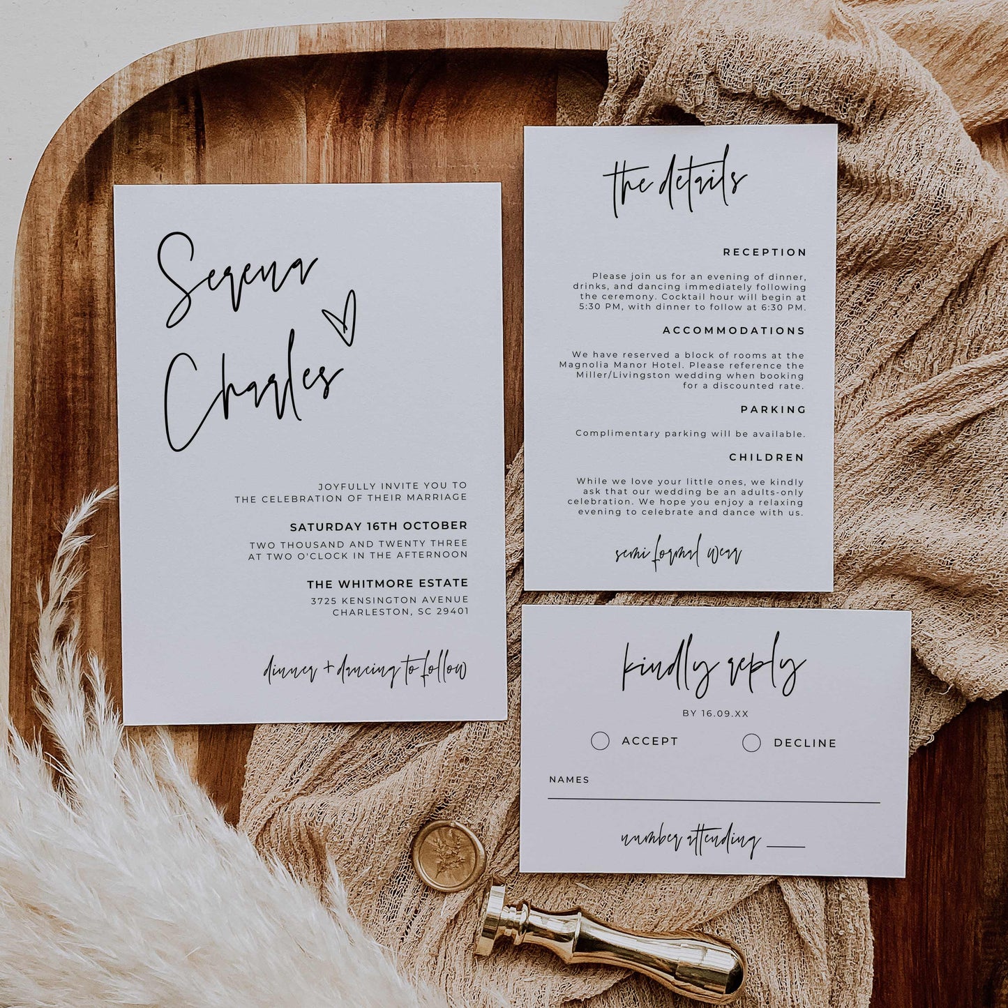 Premium Wedding Invitation Suite – Canva Template – Serena