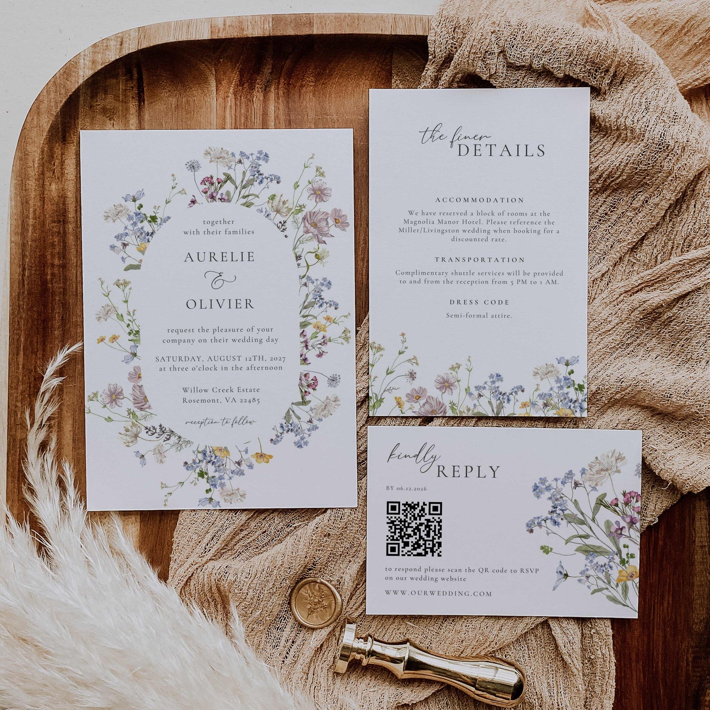 Wildflower Premium Wedding Invitation Suite – Canva Template – Aurelie