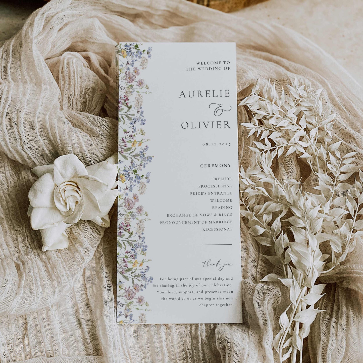 Wildflower Wedding Program – Canva Template – Aurelie