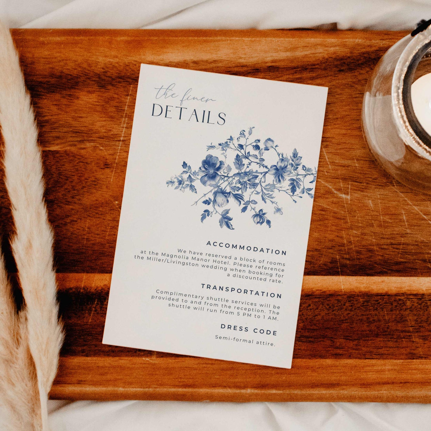 Blue Toile Details Card – Canva Template – Elodie
