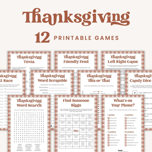 Gingham Thanksgiving Party Games Bundle