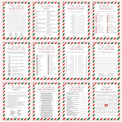 Candy Cane Stripe Christmas Party Games Bundle