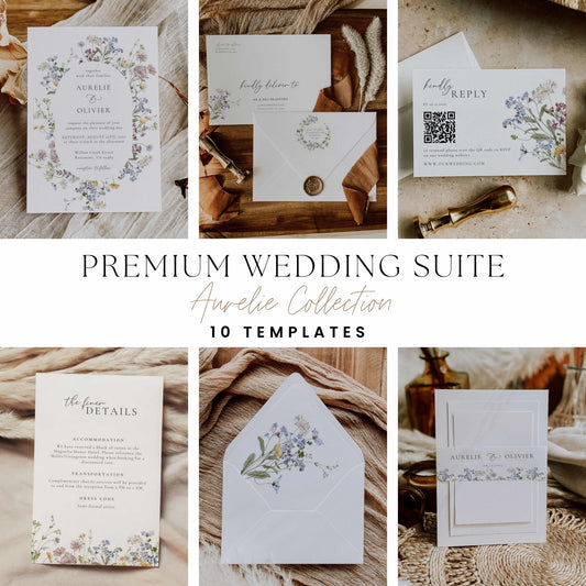 Wildflower Premium Wedding Invitation Suite – Canva Template – Aurelie