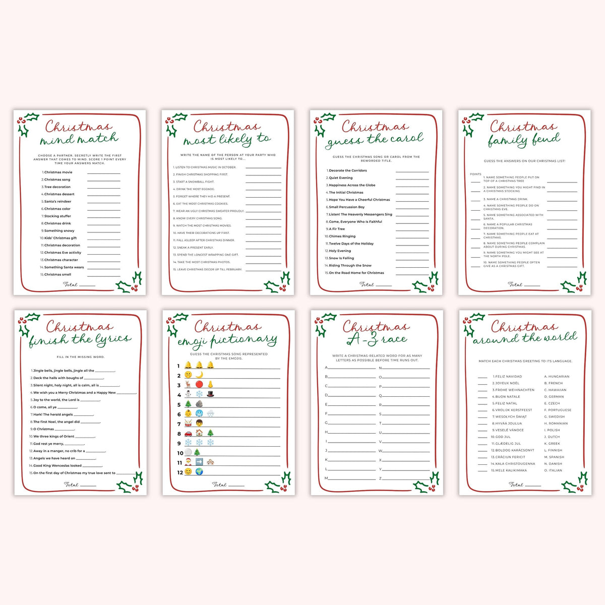 Whimsical Hand-Drawn Christmas Party Games Bundle
