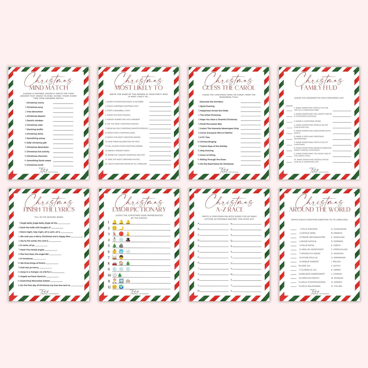 Candy Cane Stripe Christmas Party Games Bundle