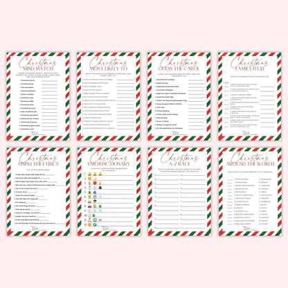 Candy Cane Stripe Christmas Party Games Bundle