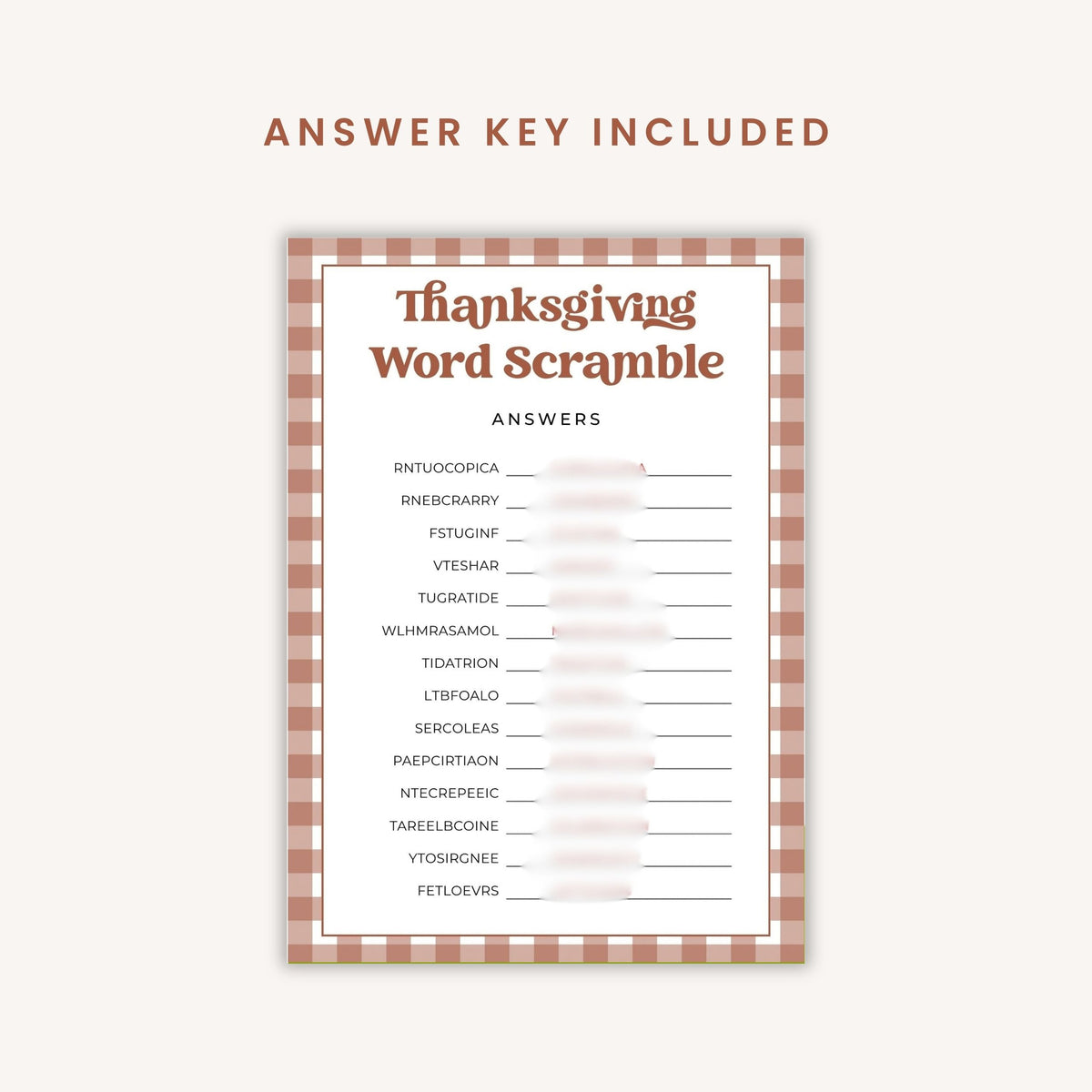Gingham Thanksgiving Party Games Bundle