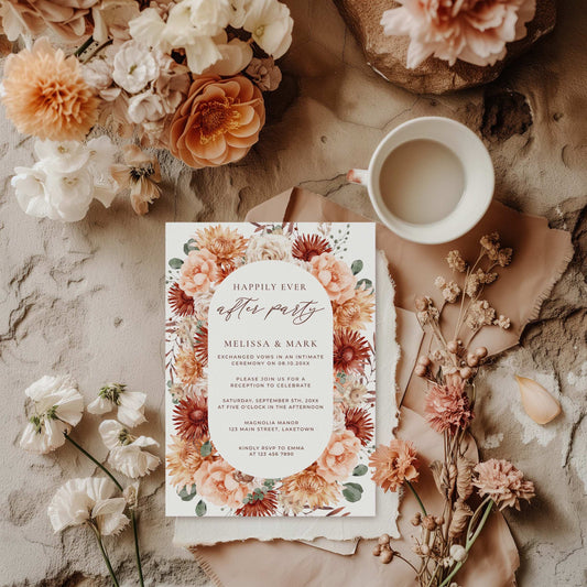 a wedding suite with flowers and a cup of coffee