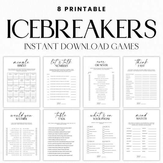 Classic printable icebreaker games bundle with 8 black and white group games for adults