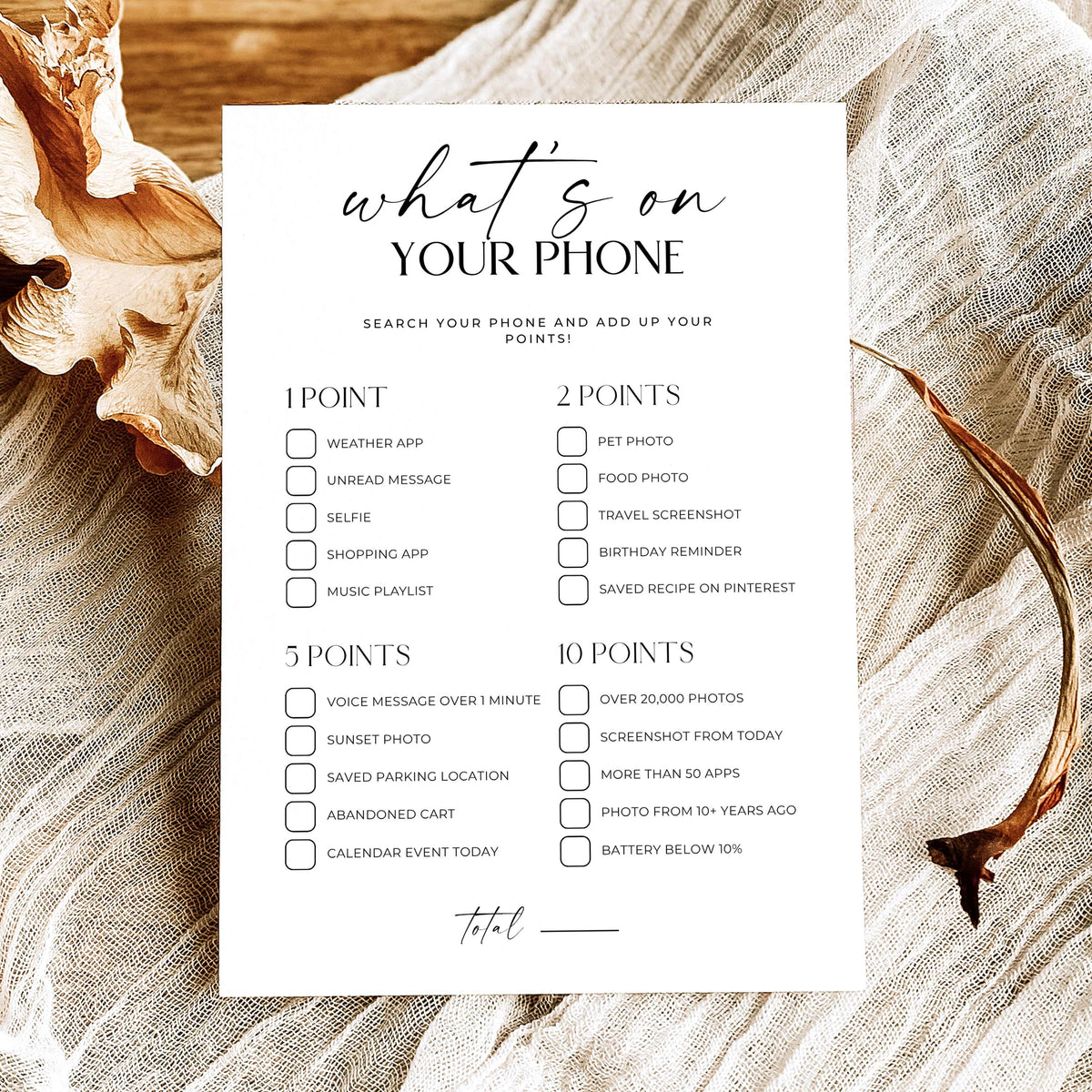 What's on your phone printable icebreaker game in classic black and white design