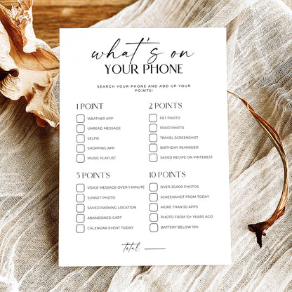 What's on your phone printable icebreaker game in classic black and white design