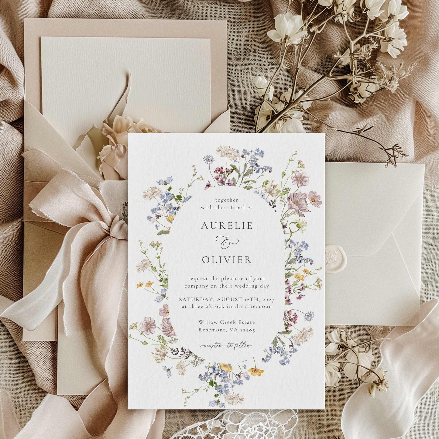 Wildflower Wedding Invitation – Canva Template – Aurelie