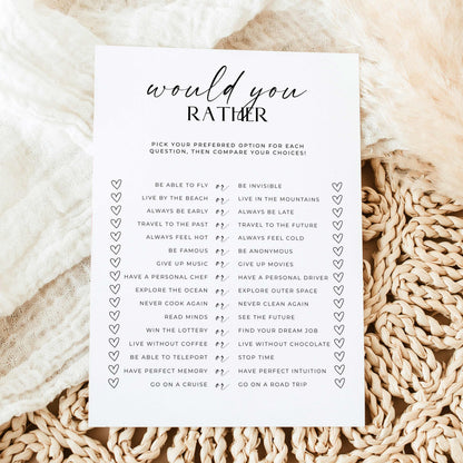 Would you rather printable icebreaker game in classic black and white design
