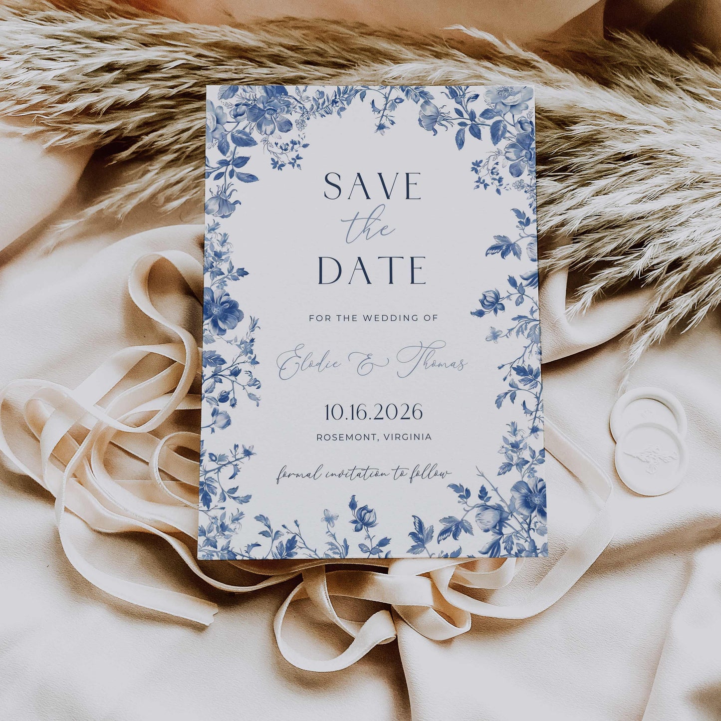 Blue Toile Premium Wedding Package – Canva Template – Elodie