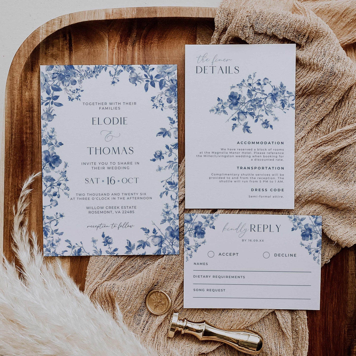 Premium Wedding Invitation Suite – Canva Template – Elodie