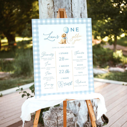 Blue Golden Retriever First Birthday Milestone Sign