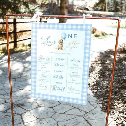 Blue Golden Retriever First Birthday Milestone Sign