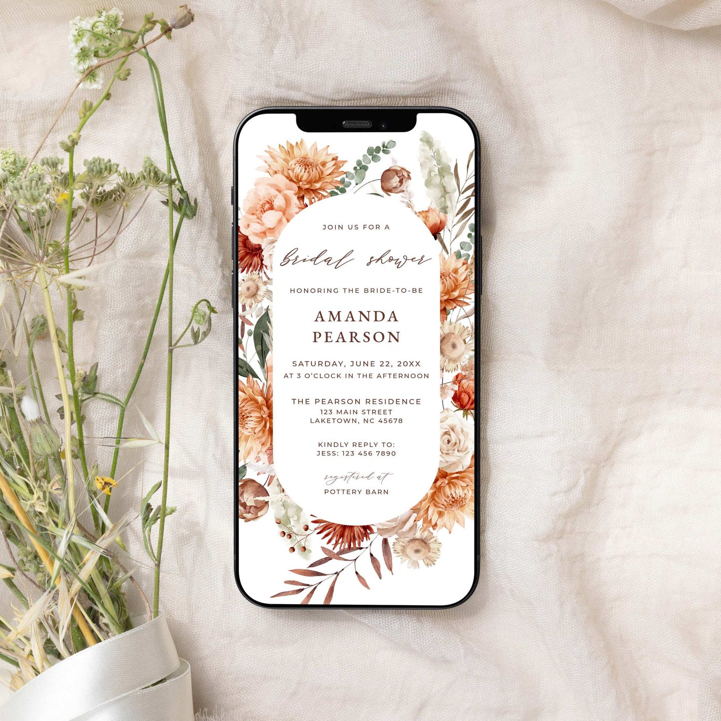 Bridal Shower Digital Invitation - Terracotta Bloom