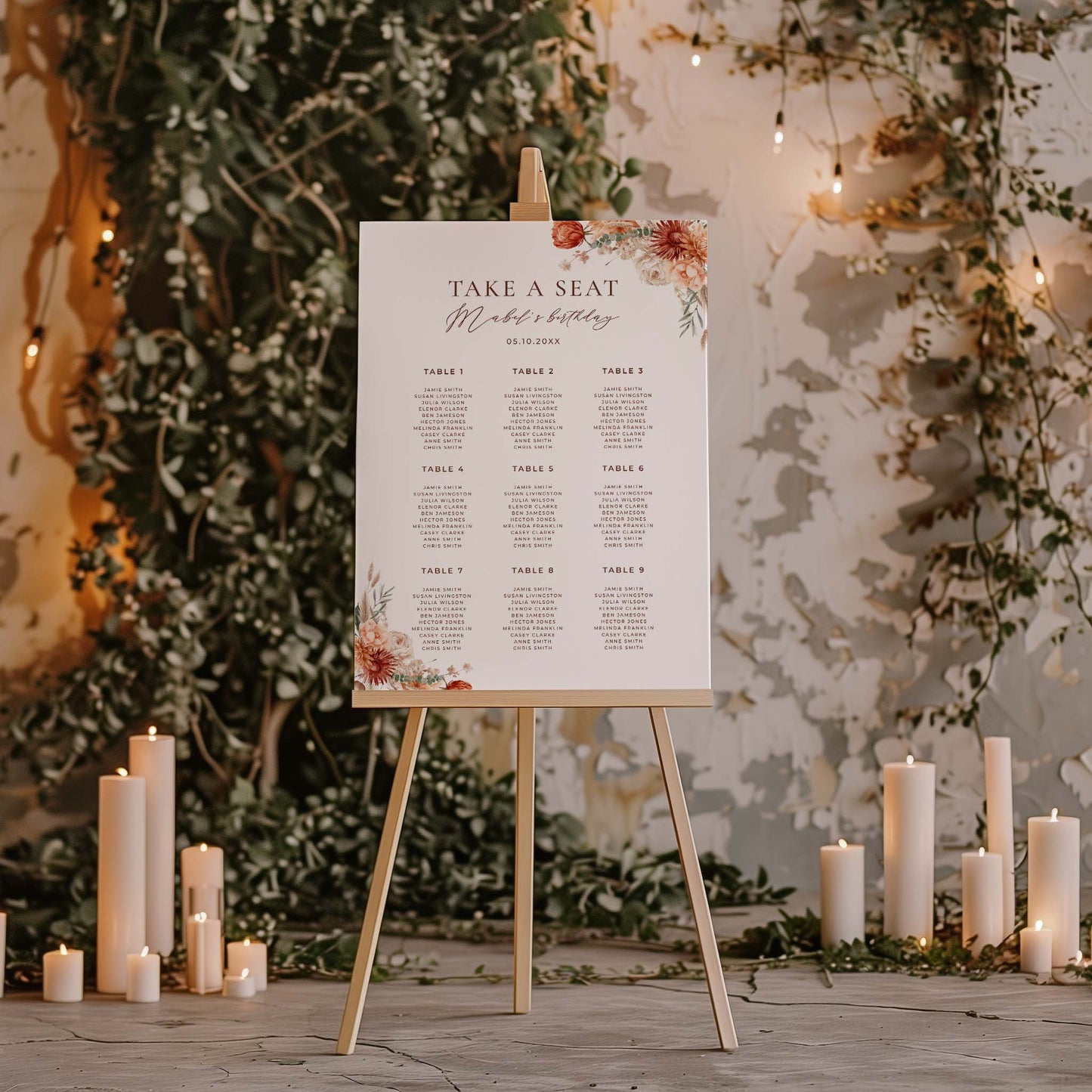 Birthday Seating Chart - Terracotta Bloom