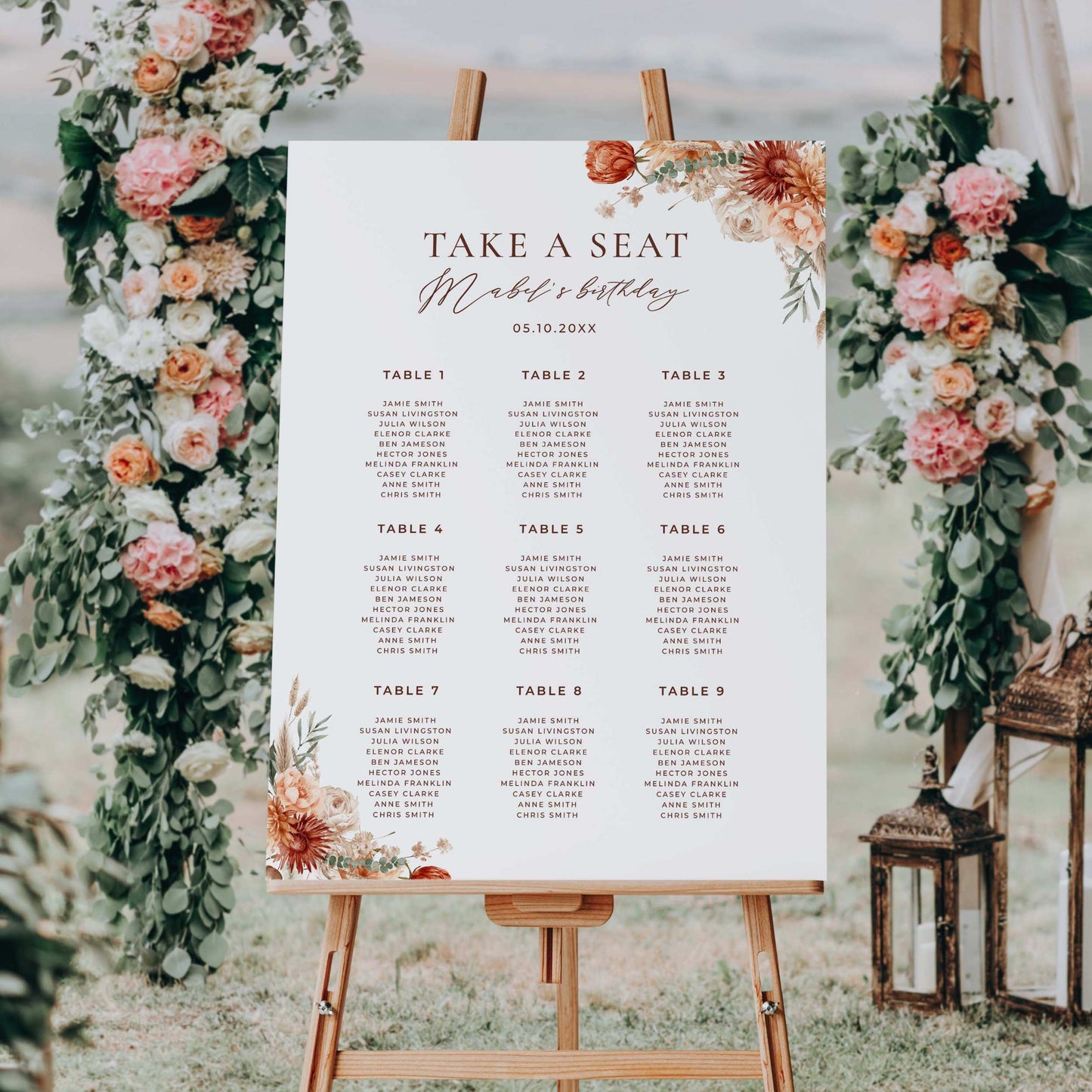 Birthday Seating Chart - Terracotta Bloom