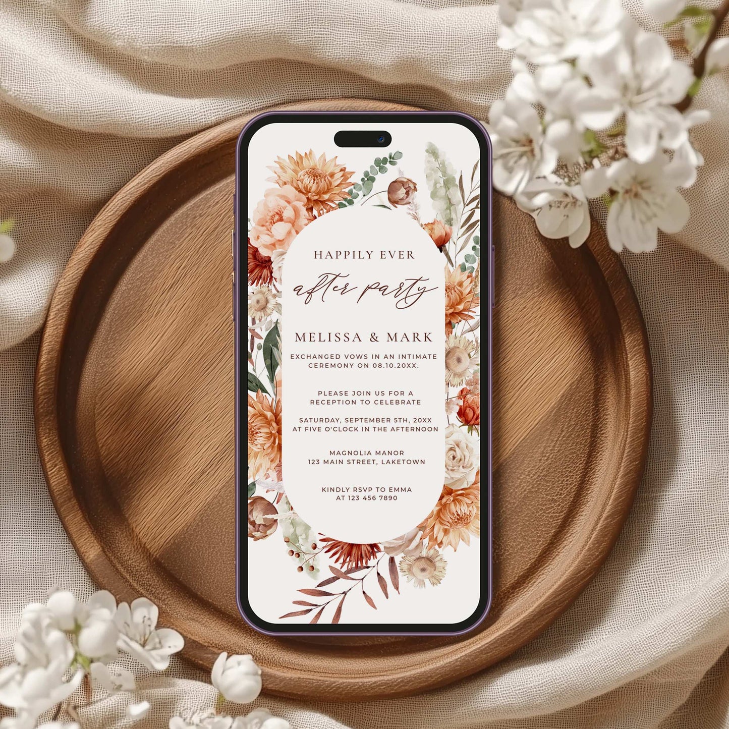 Elopement Digital Invitation - Terracotta Bloom