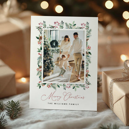 Botanical Greenery Christmas Photo Card