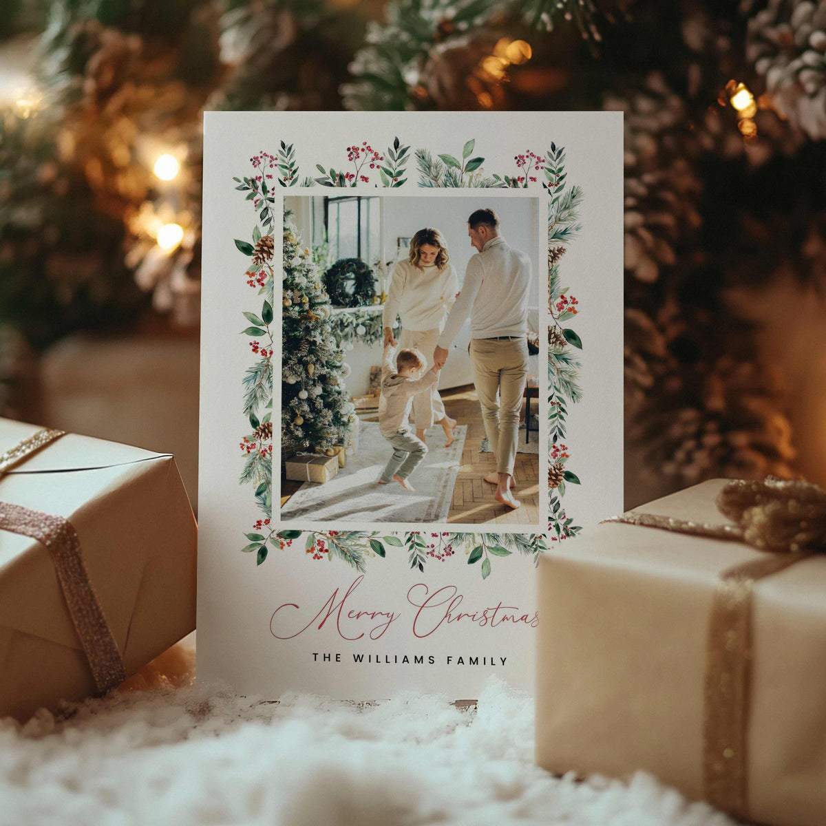 Botanical Greenery Christmas Photo Card