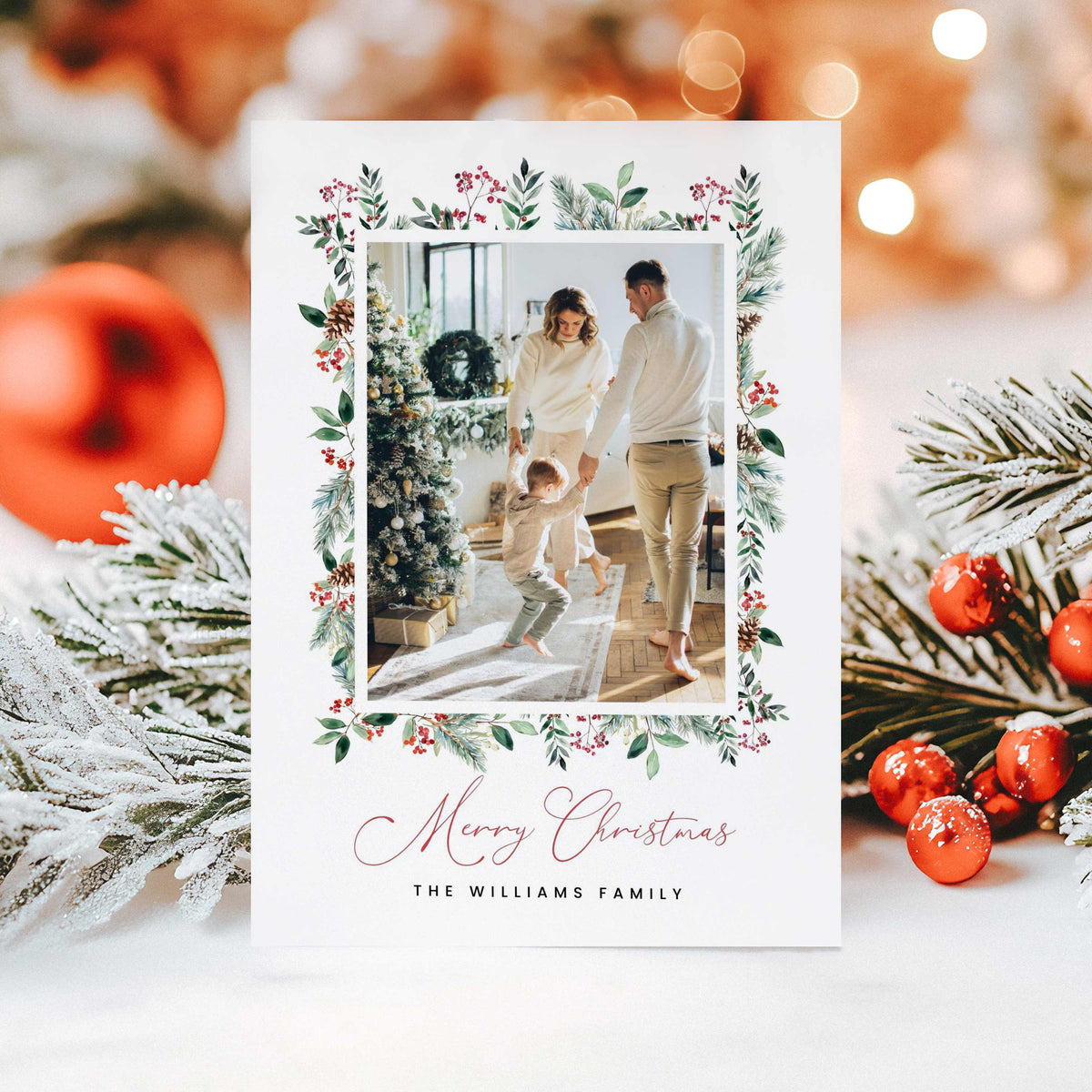 Botanical Greenery Christmas Photo Card