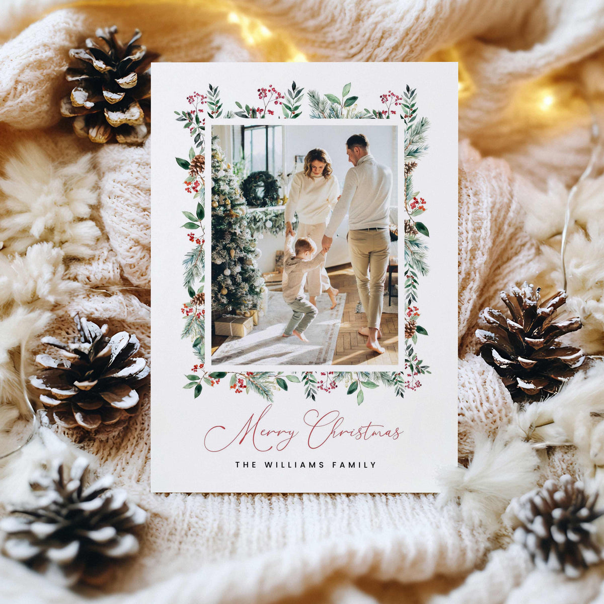 Botanical Greenery Christmas Photo Card