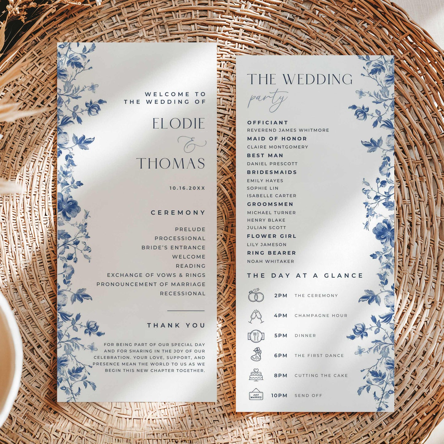 Blue Toile Premium Wedding Package – Canva Template – Elodie