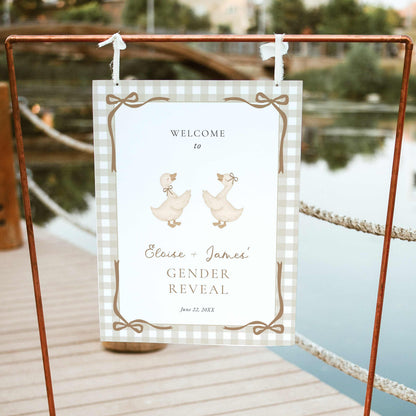 Little Silly Goose Gender Reveal Welcome Sign - Beige