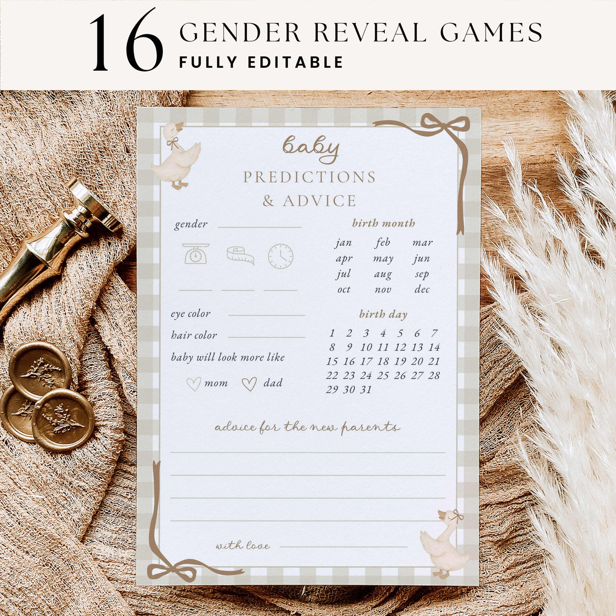 Little Silly Goose Gender Reveal Games Bundle - Beige