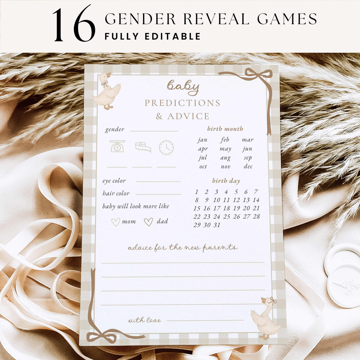 Little Silly Goose Gender Reveal Games Bundle - Beige
