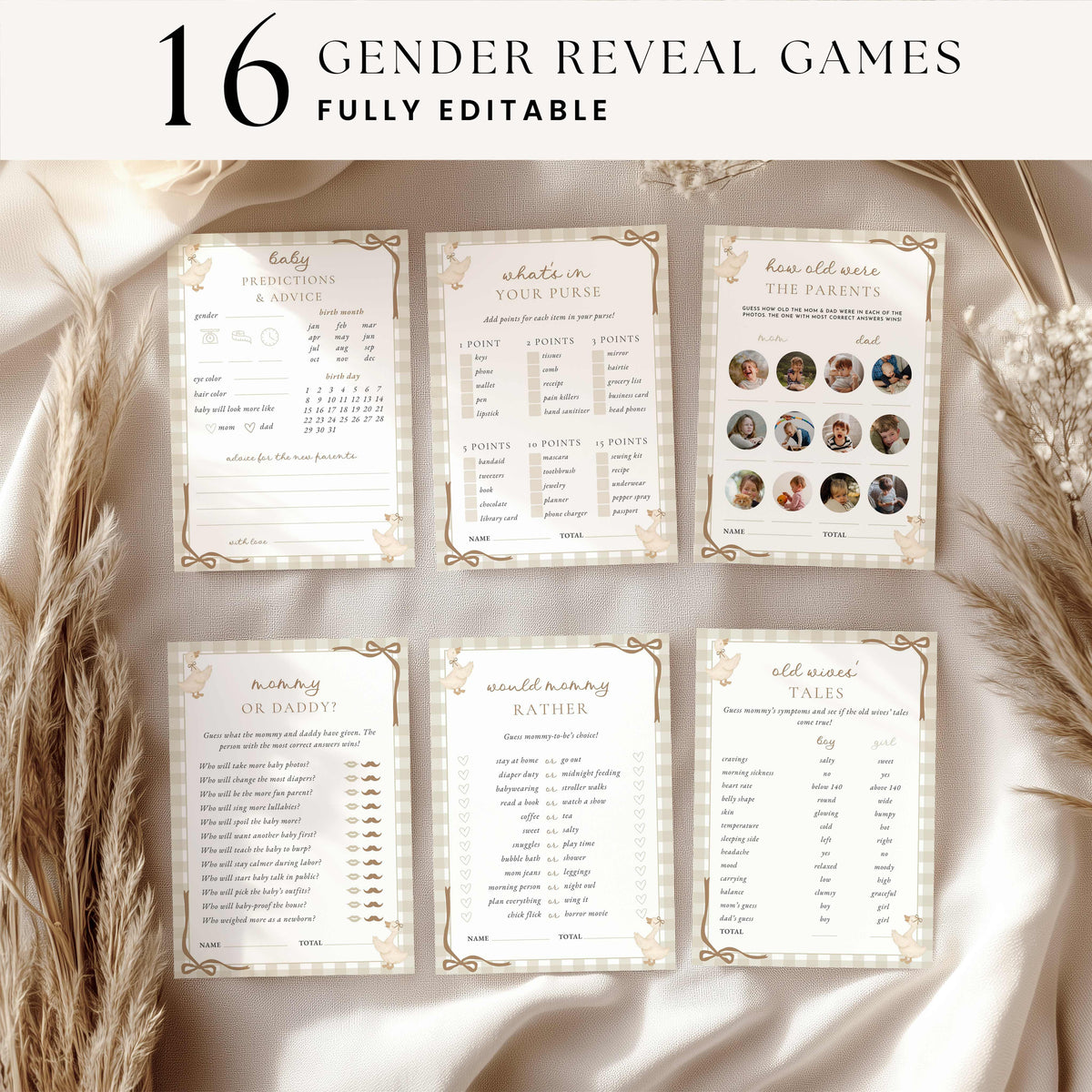 Little Silly Goose Gender Reveal Games Bundle - Beige