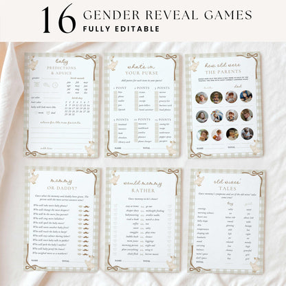 16 Little Silly Goose beige gender reveal game templates
