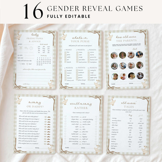 16 Little Silly Goose beige gender reveal game templates