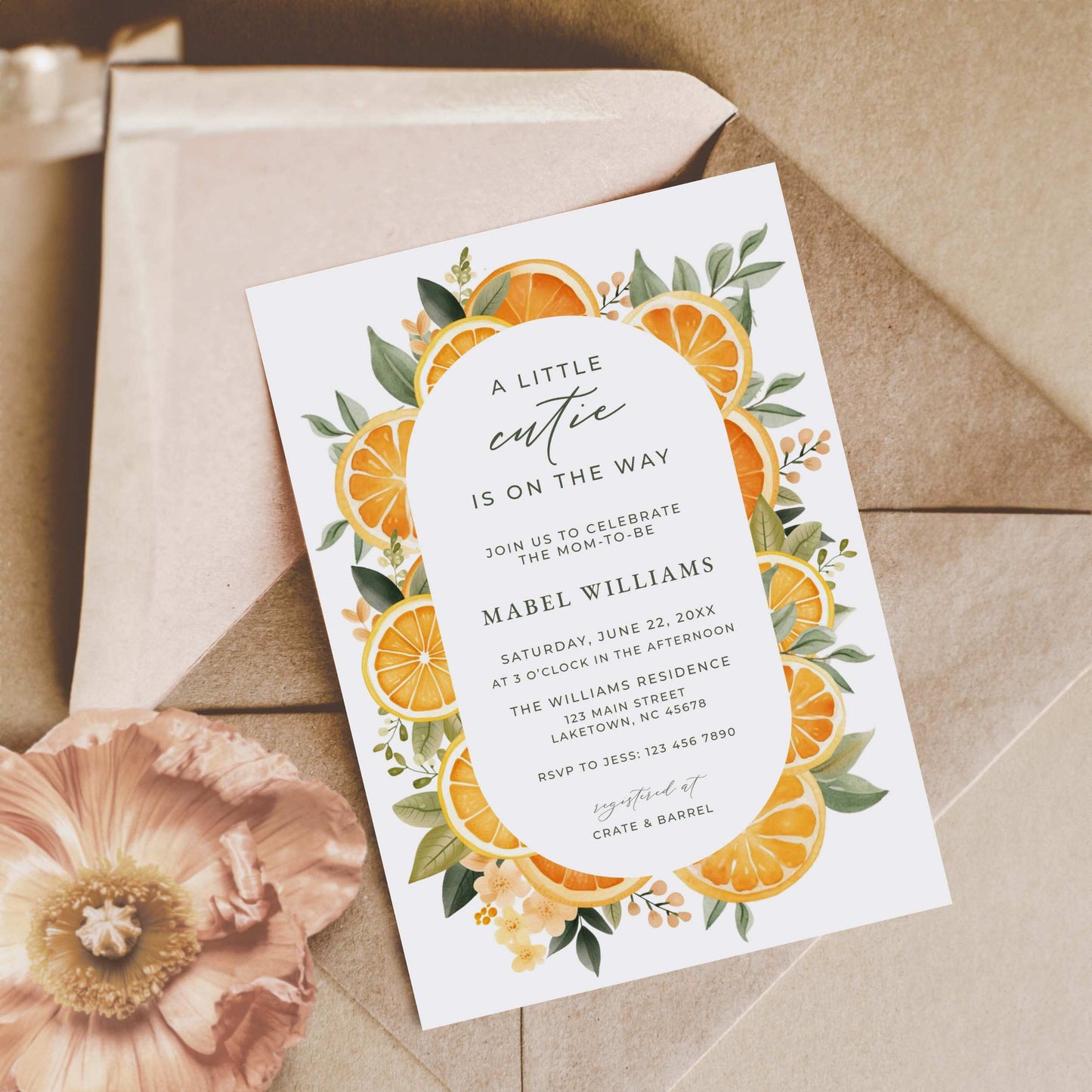 Baby Shower Invitation - Orange Citrus