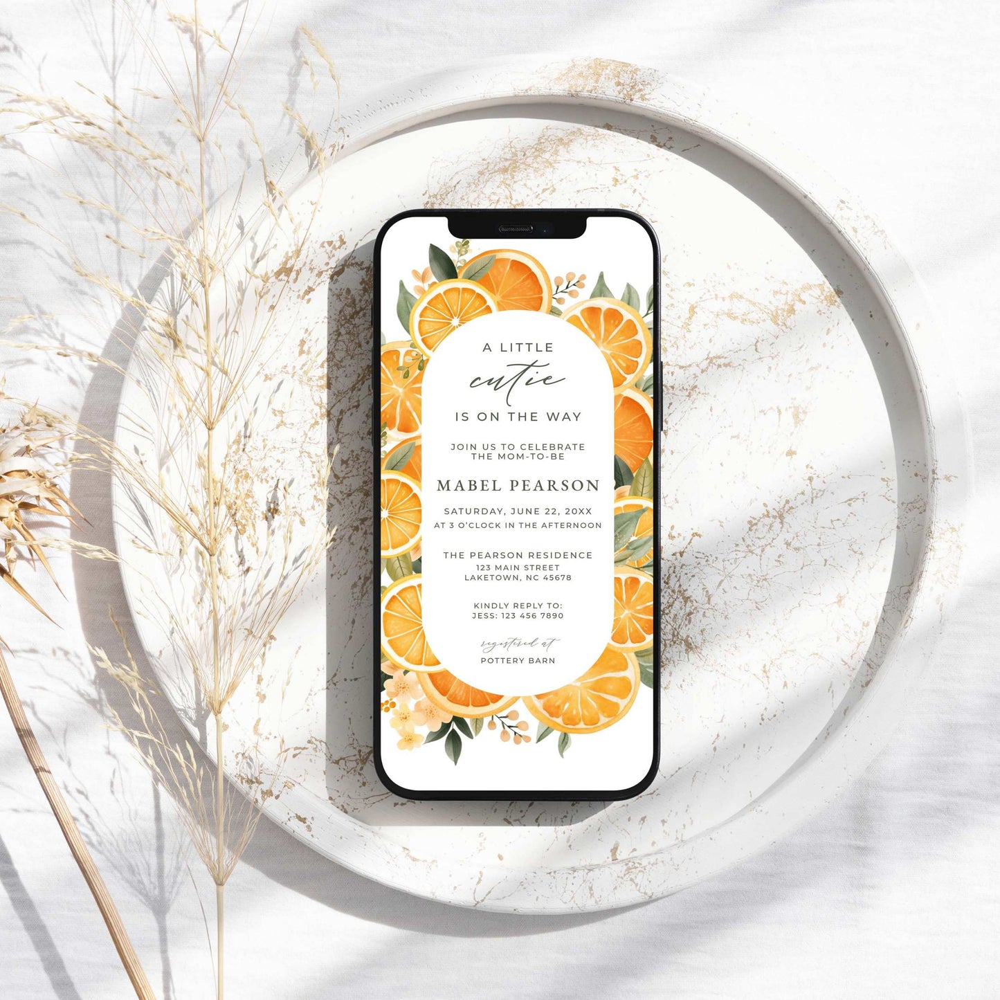 Baby Shower Digital Invitation - Orange Citrus