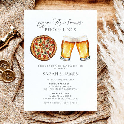 Pizza & Brews Rehearsal Dinner Invitation