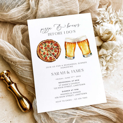 Pizza & Brews Rehearsal Dinner Invitation