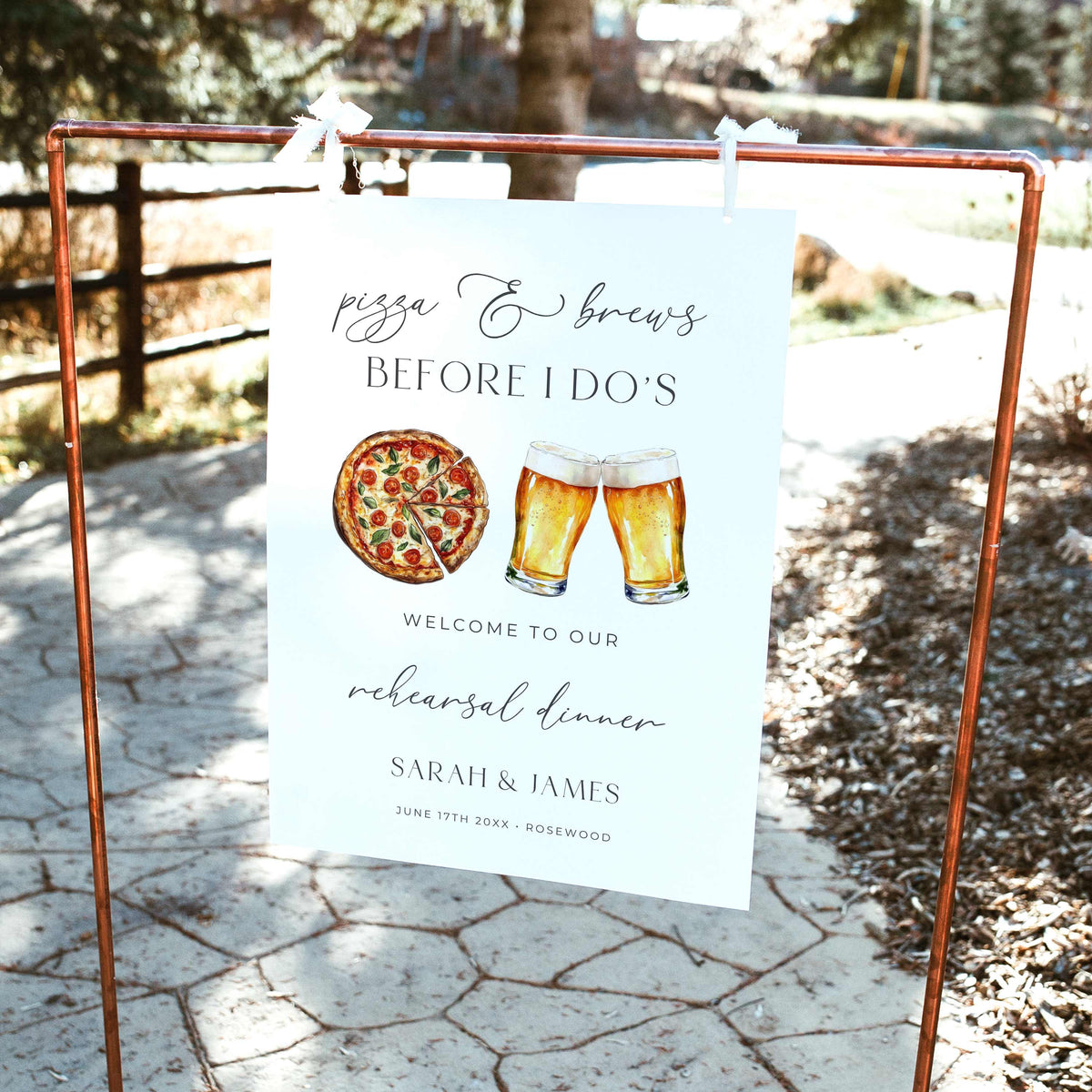 Pizza & Brews Rehearsal Dinner Welcome Sign