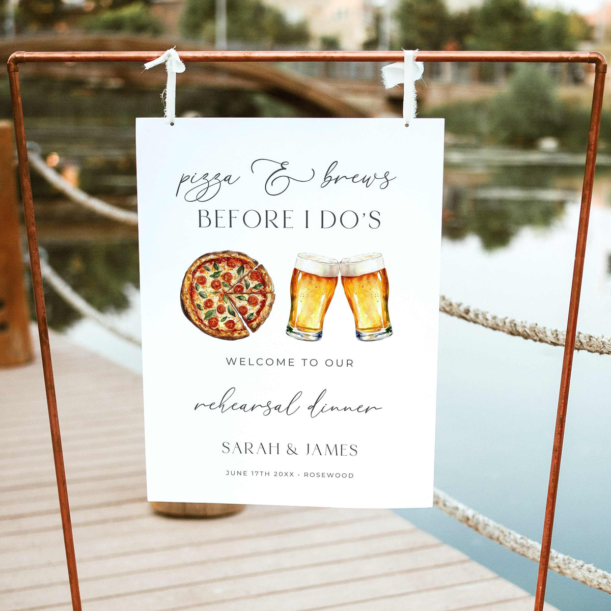 Pizza & Brews Rehearsal Dinner Welcome Sign