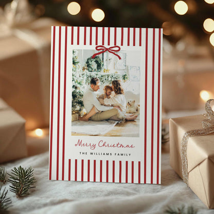 Red Stripe Bow Christmas Photo Card