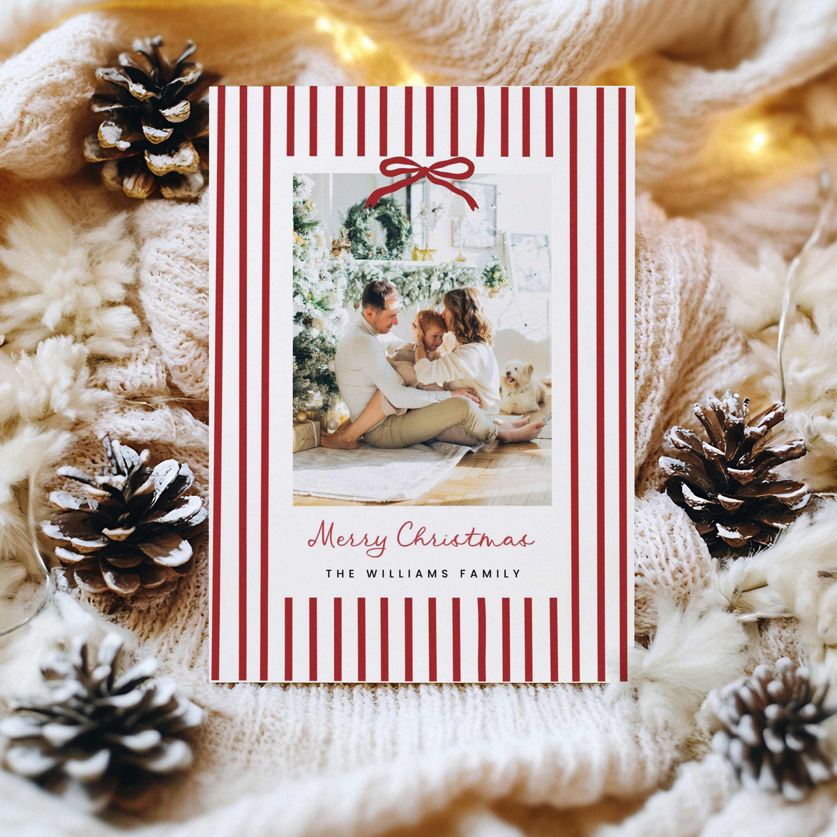 Red Stripe Bow Christmas Photo Card
