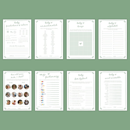 Sage Green Doodle Baby Shower Games & Activities