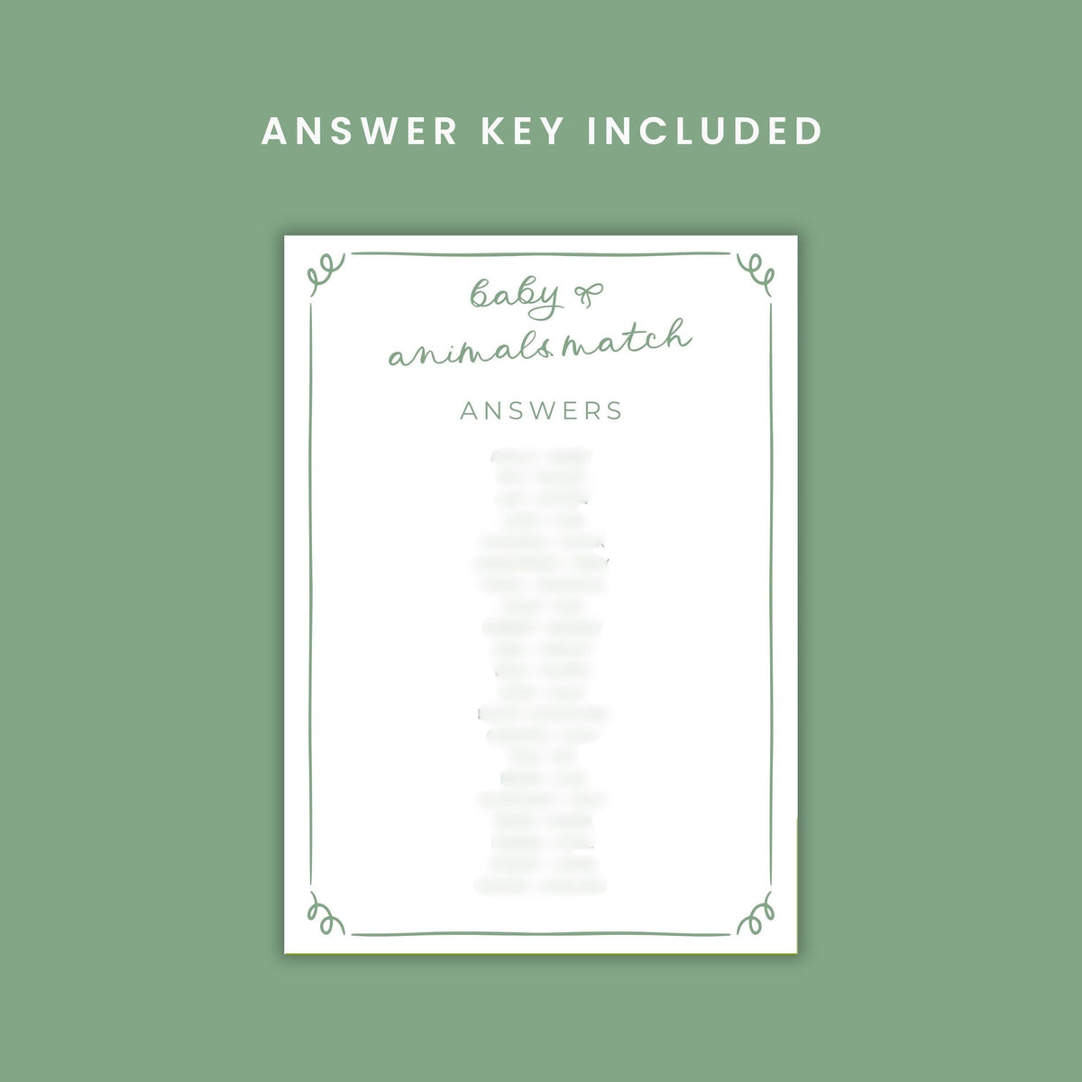 Sage Green Doodle Baby Shower Games & Activities