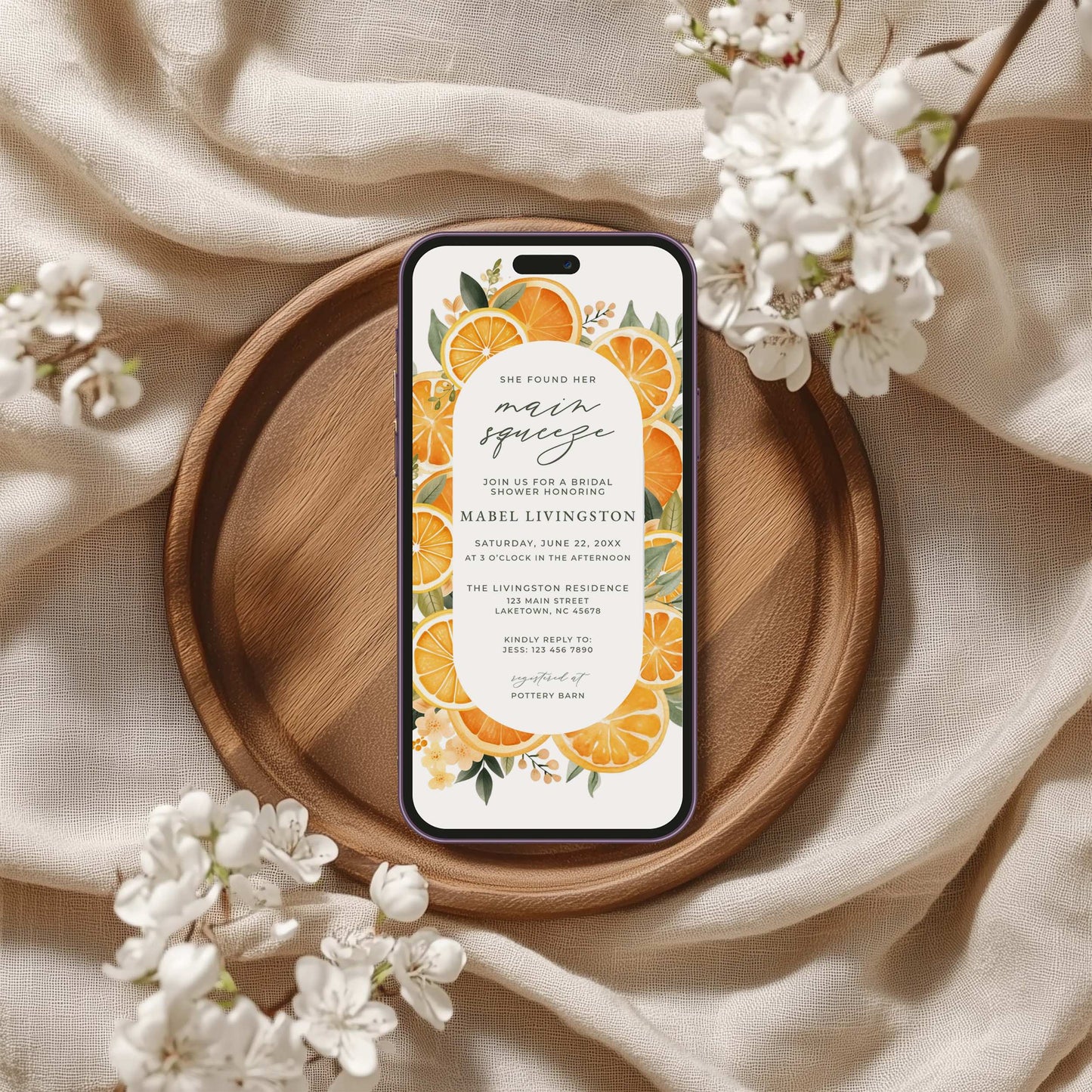 Bridal Shower Digital Invitation - Orange Citrus