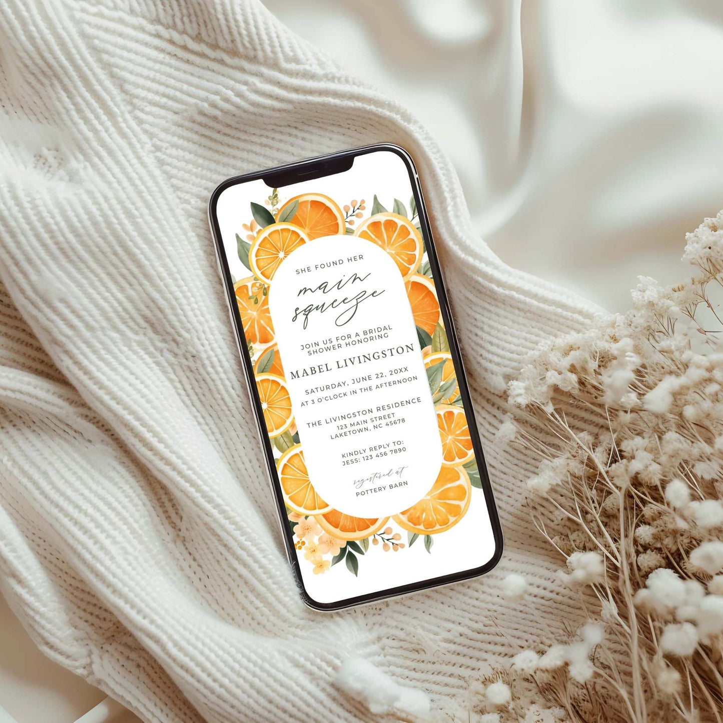 Bridal Shower Digital Invitation - Orange Citrus